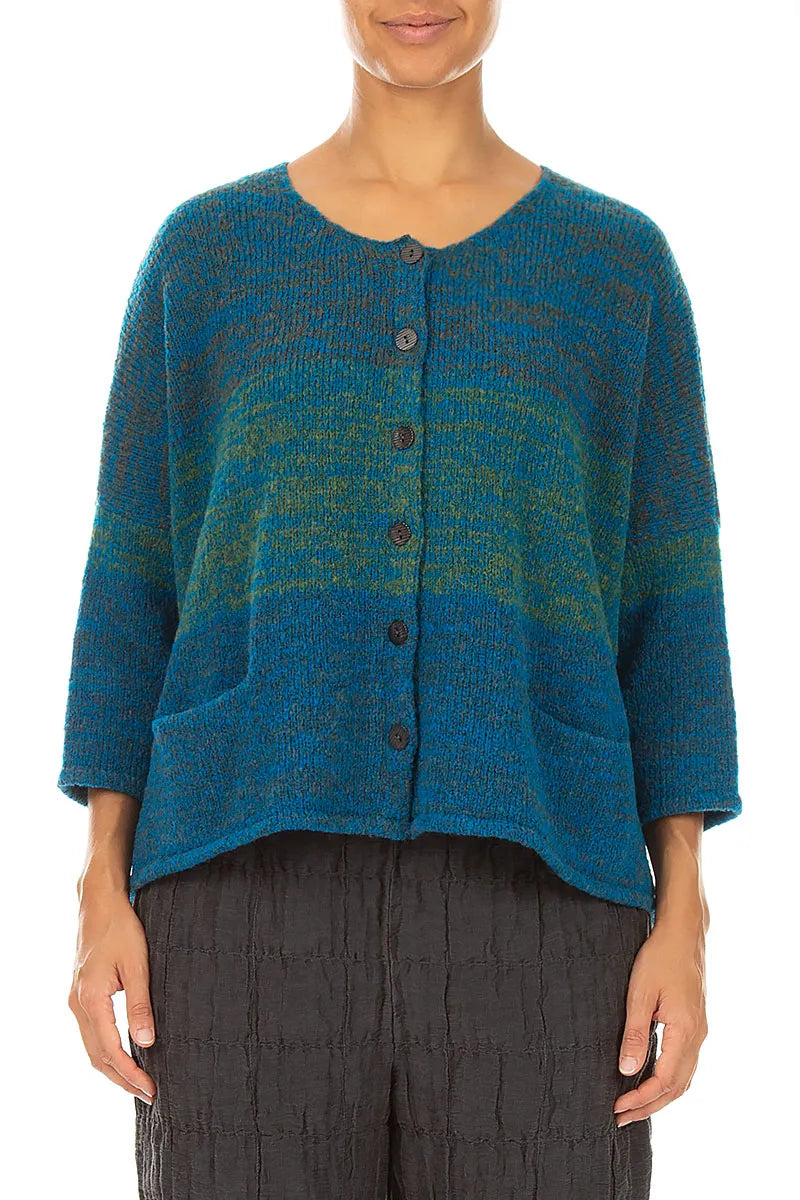 Loose Teal Mélange Wool Cardigan