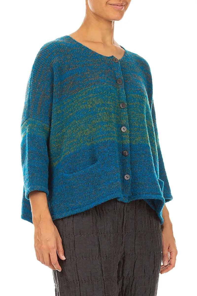 Loose Teal Mélange Wool Cardigan