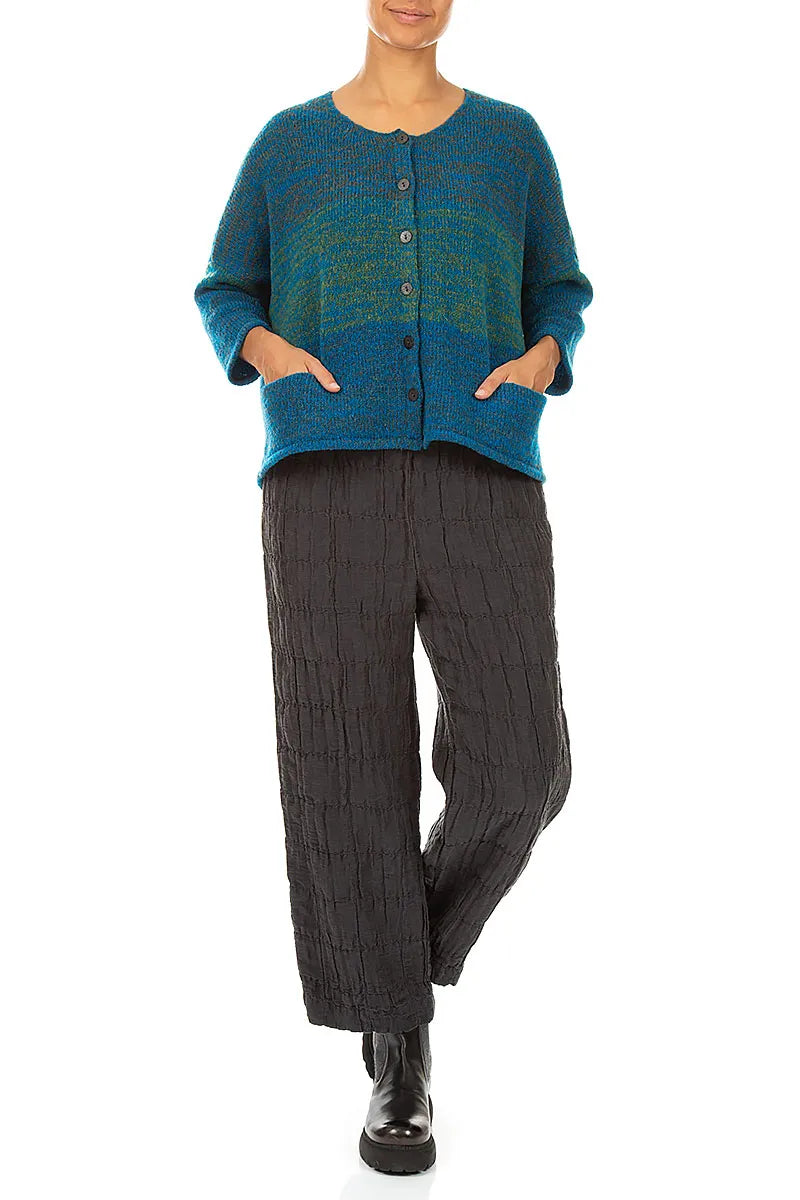 Loose Teal Mélange Wool Cardigan