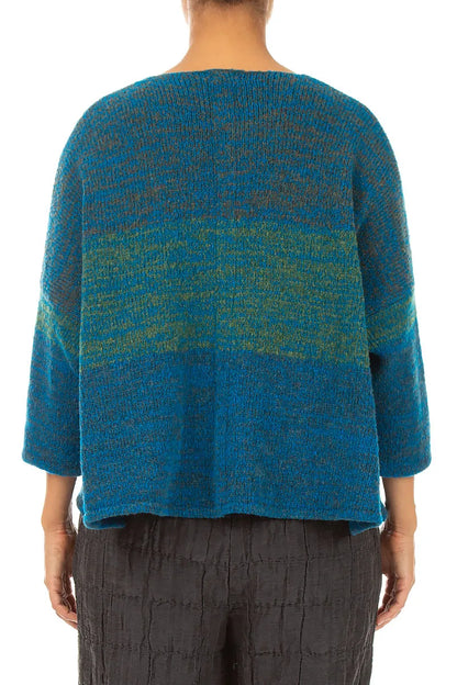 Loose Teal Mélange Wool Cardigan