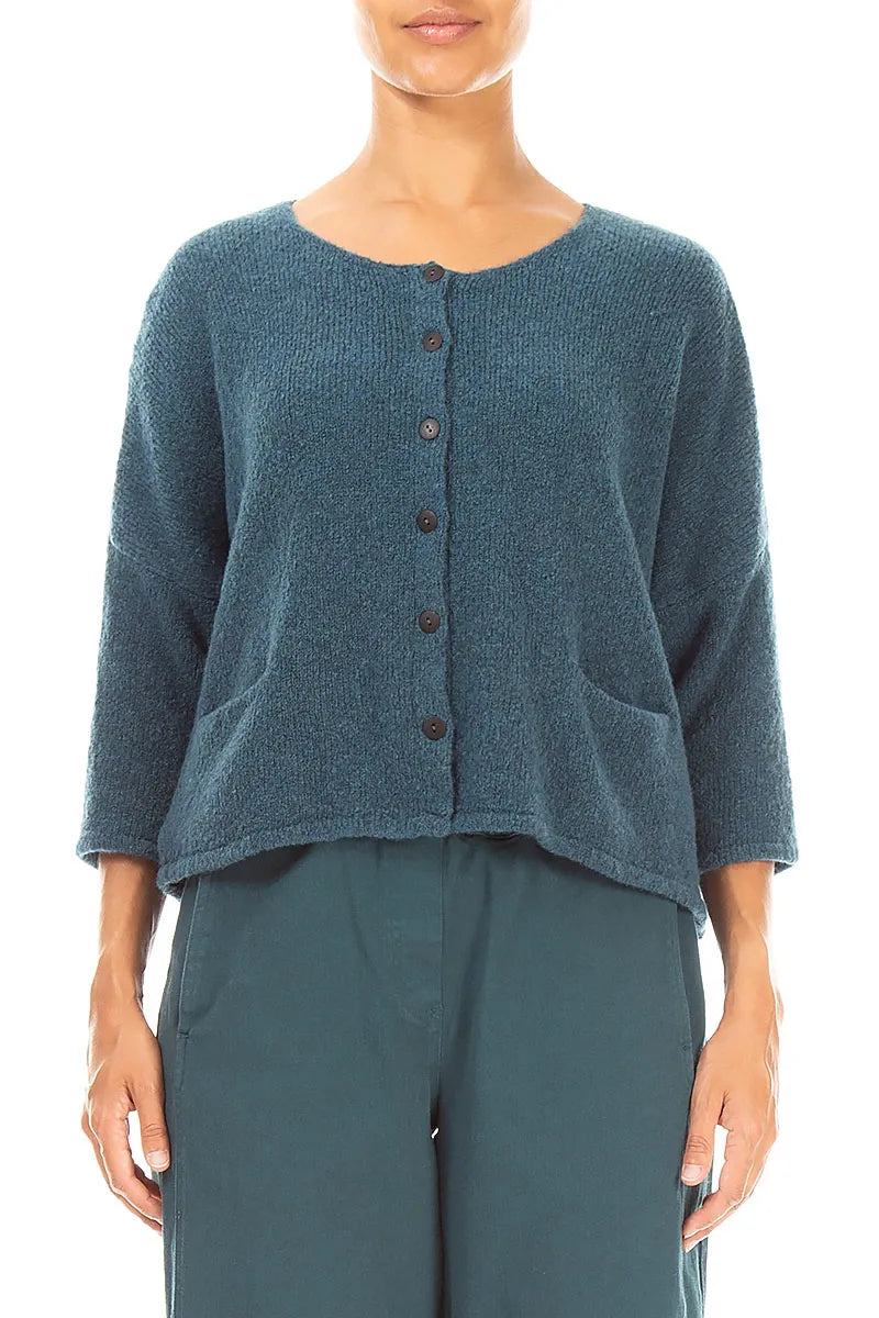 Cardigan court et ample en laine bleu sarcelle