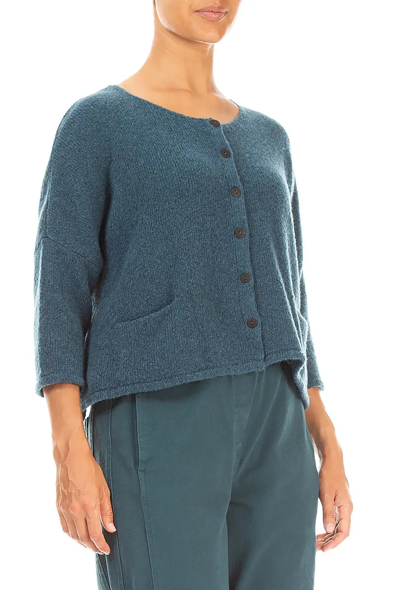 Cardigan court et ample en laine bleu sarcelle