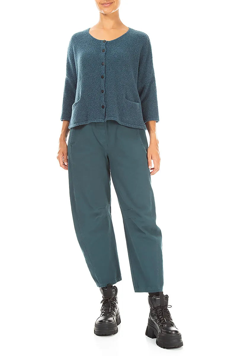 Cardigan court et ample en laine bleu sarcelle