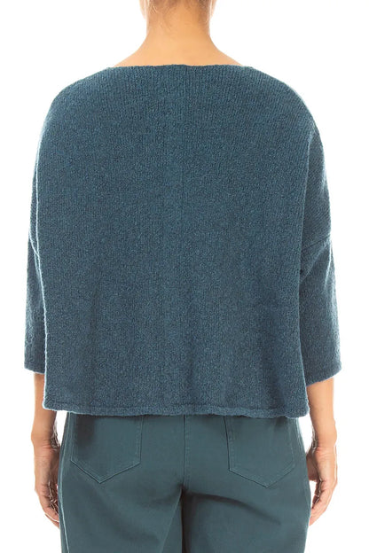 Cardigan court et ample en laine bleu sarcelle