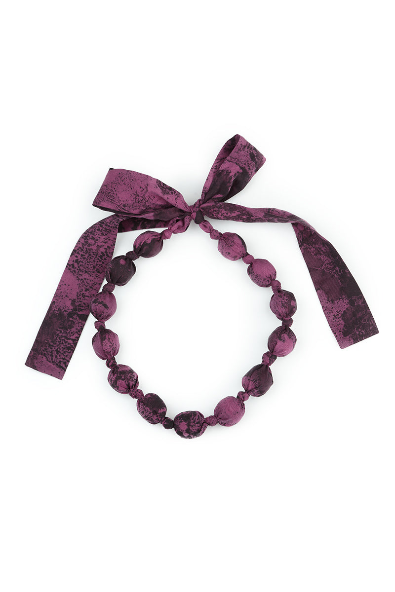 Short Magenta Marble Silk Cotton Bead Necklace