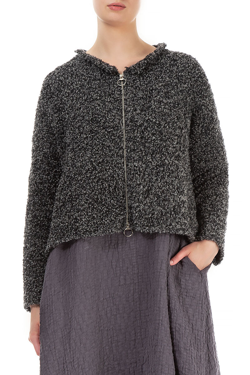 Short Mélange Grey Alpaca Wool Cardigan