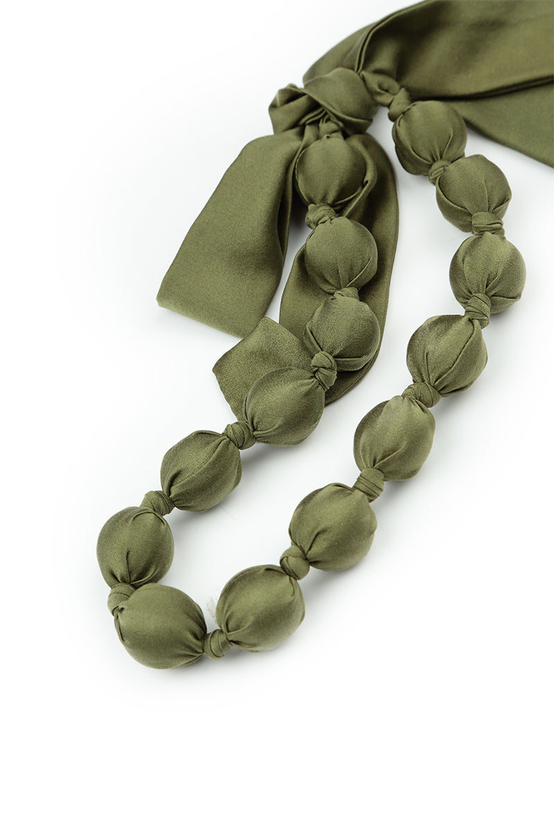 Short Olive Silk Bead Necklace