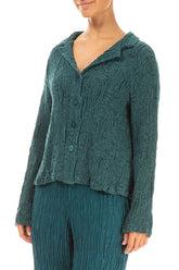 Short Peacock Textured Silk Linen Jacket 3
