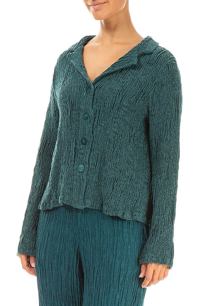 Short Peacock Textured Silk Linen Jacket 3