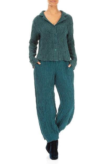 Short Peacock Textured Silk Linen Jacket 4