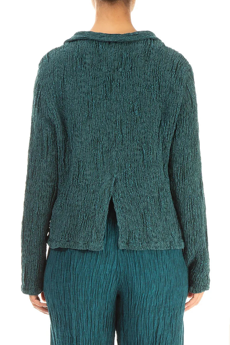 Short Peacock Textured Silk Linen Jacket 2