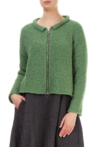 Short Sage Green Alpaca Wool Cardigan