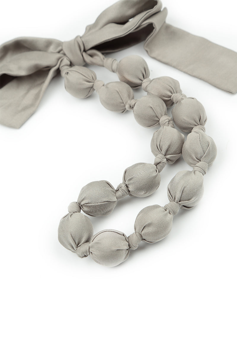 Short Silver Sage Silk Bead Necklace