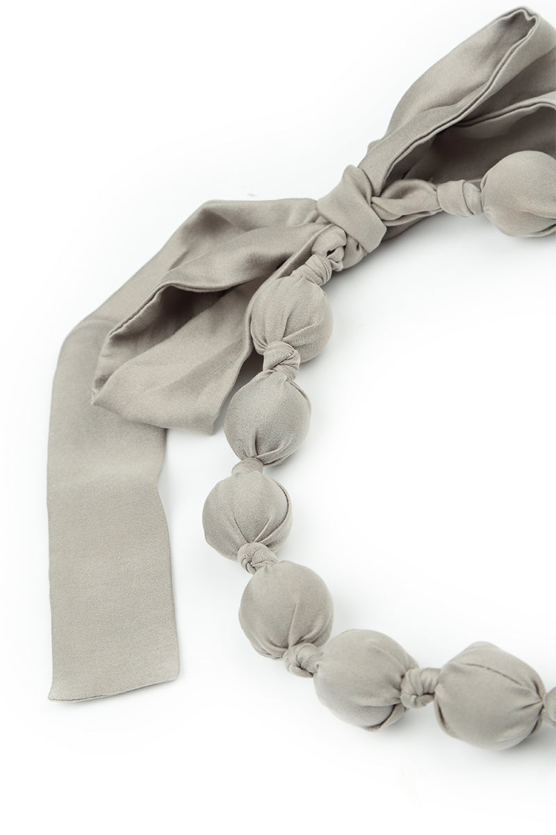 Short Silver Sage Silk Bead Necklace