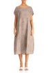 Short Sleeves Beige Blossom Linen Dress 1