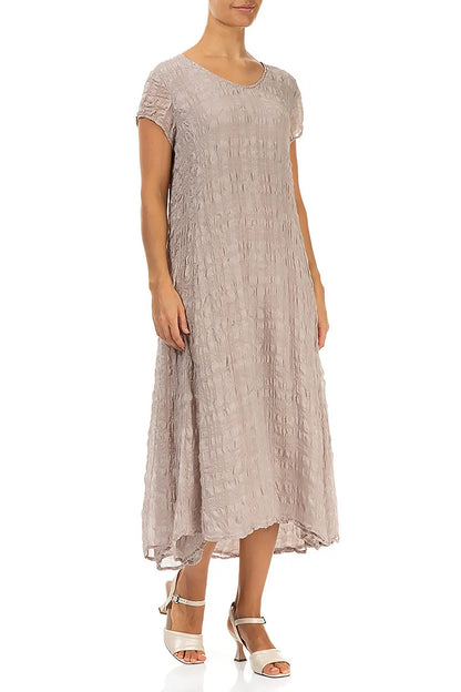 Short Sleeves Beige Light Silk Dress 3