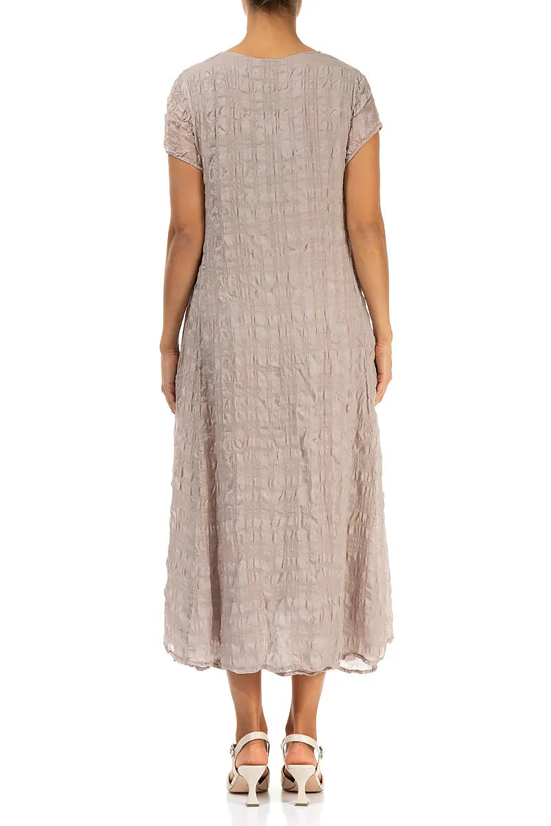 Short Sleeves Beige Light Silk Dress 2