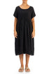 Short Sleeves Black Gauze Linen Midi Dress 1