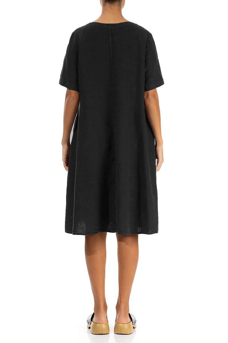 Short Sleeves Black Linen Dress 2