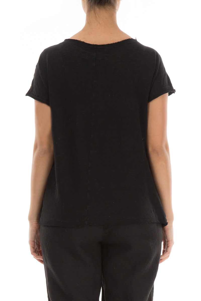 Short Sleeves Black Linen Jersey Top