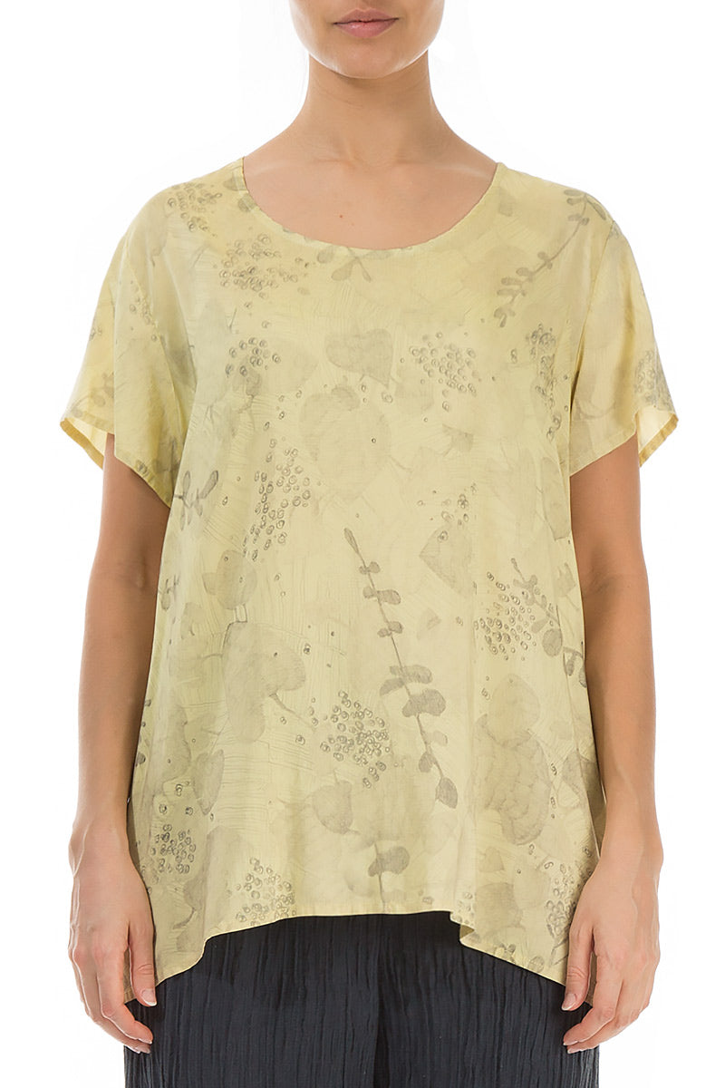 Short Sleeves Blossom Cyber Lime Silk Bamboo Blouse