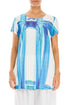 Short Sleeves Blue Brushstroke Silk Bamboo Top 1