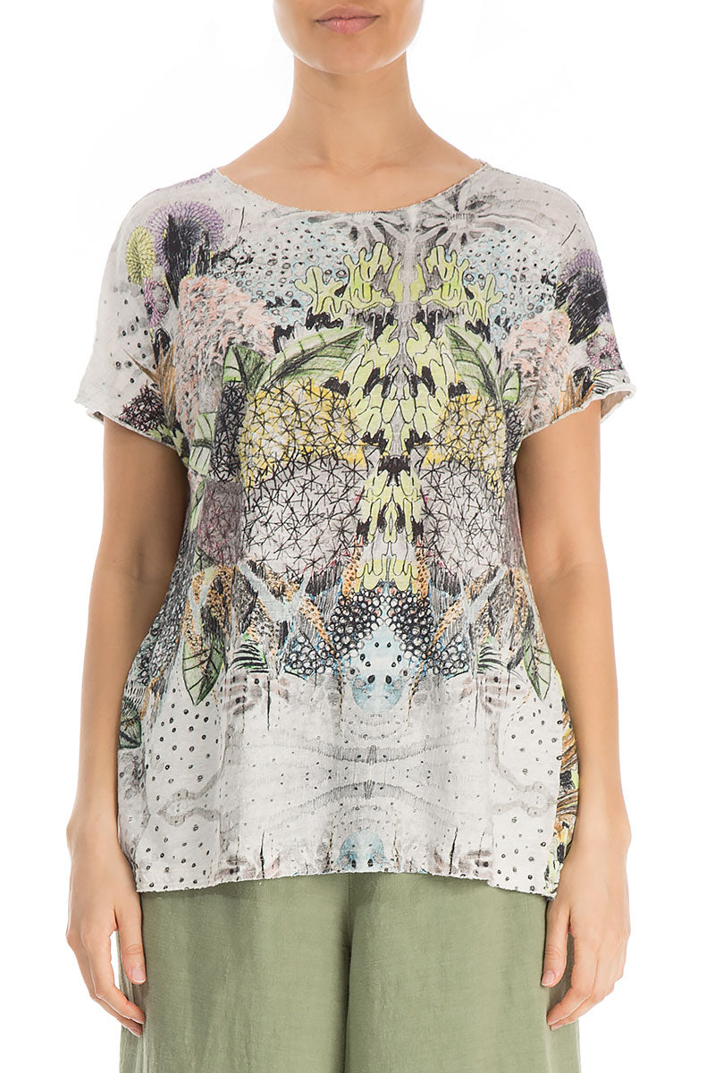 Short Sleeves Botanical Linen Jersey Top 1