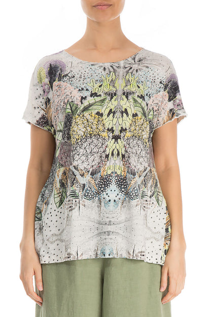 Short Sleeves Botanical Linen Jersey Top 1