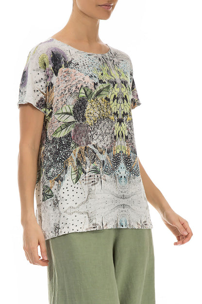 Short Sleeves Botanical Linen Jersey Top 3