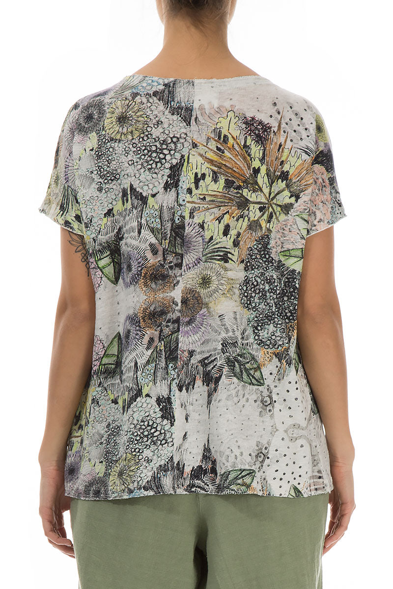 Short Sleeves Botanical Linen Jersey Top 2