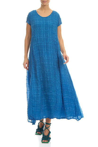 Short Sleeves Cobalt Blue Light Silk Maxi Dress 4