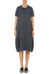 Short Sleeves Cowl Neck Graphite Crinkled Silk Linen Dress 1