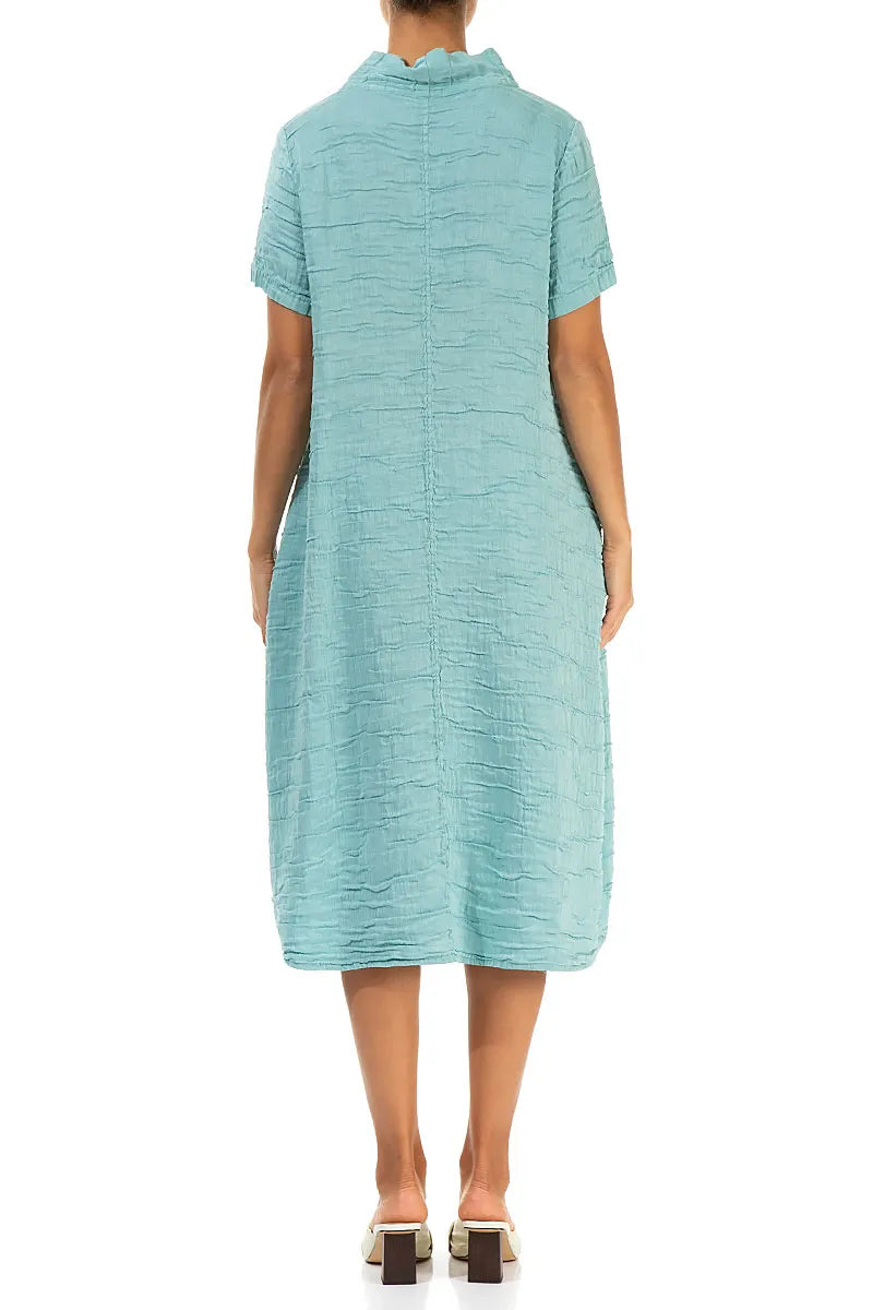Short Sleeves Cowl Neck Mint Crinkled Silk Linen Dress 2XL
