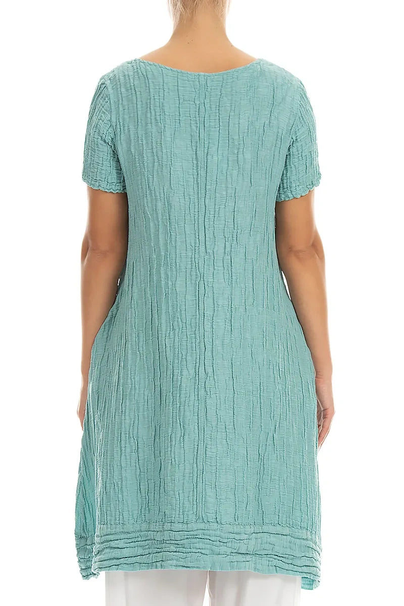 Short Sleeves Crinkled Mint Silk Linen Tunic Dress 2