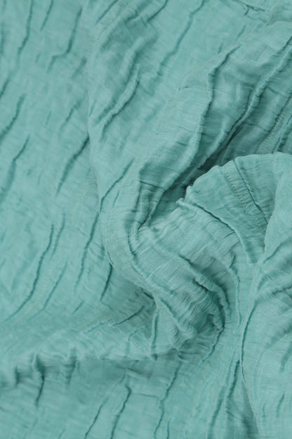 Short Sleeves Crinkled Mint Silk Linen Tunic Dress 5