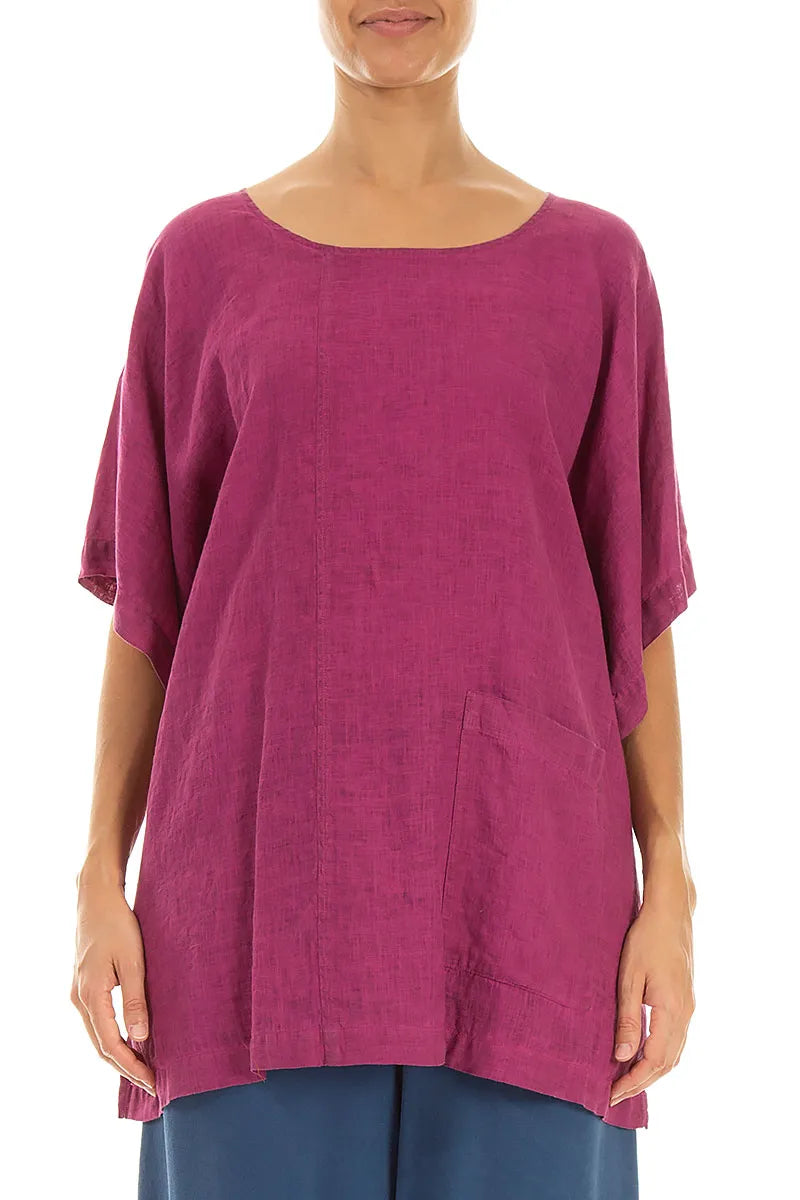 Short Sleeves Dark Orchid Linen Blouse