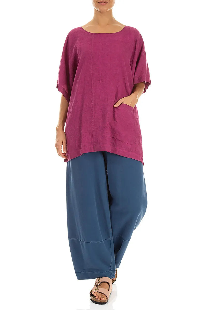 Short Sleeves Dark Orchid Linen Blouse