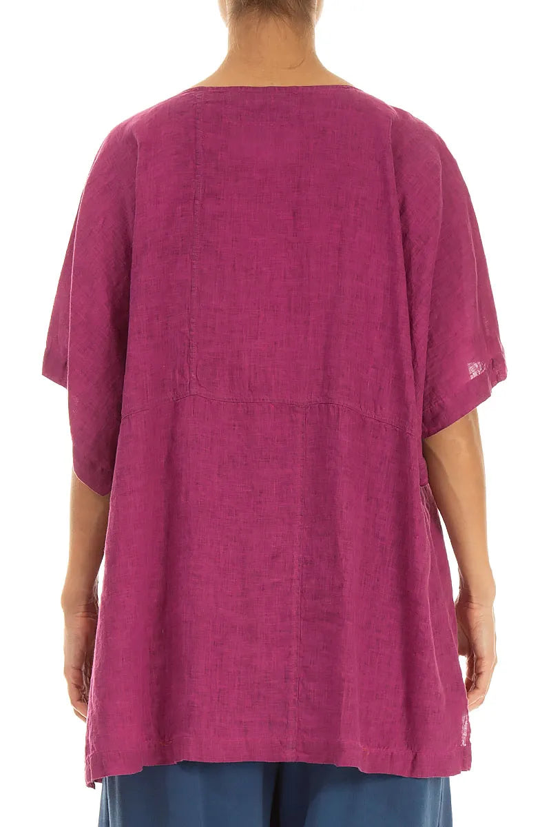 Short Sleeves Dark Orchid Linen Blouse
