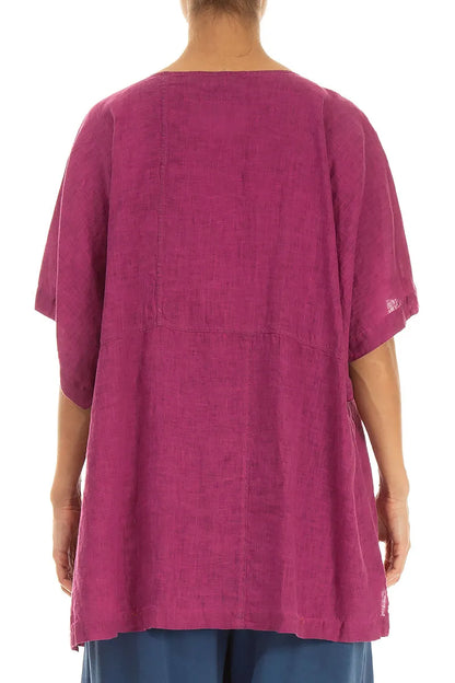 Short Sleeves Dark Orchid Linen Blouse