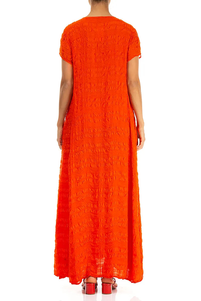 Short Sleeves Flame Orange Light Silk Maxi Dress 2