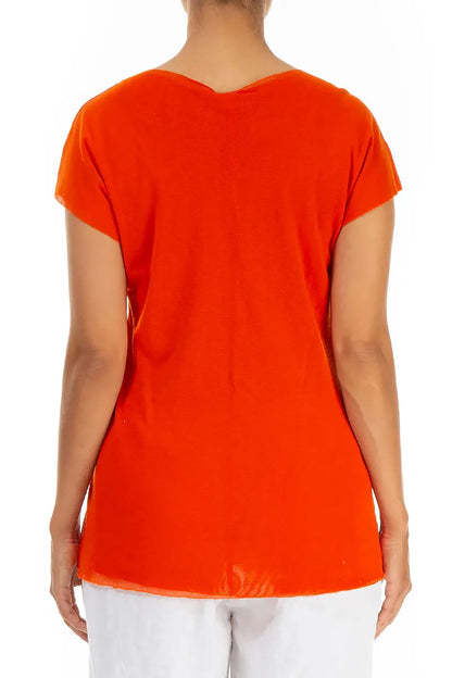Haut en coton doux à manches courtes orange vif en maille