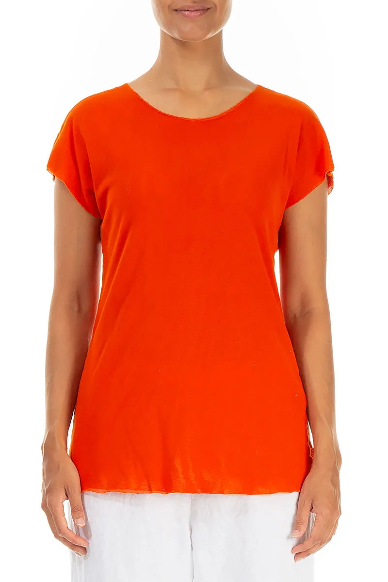 Haut en coton doux à manches courtes orange vif en maille