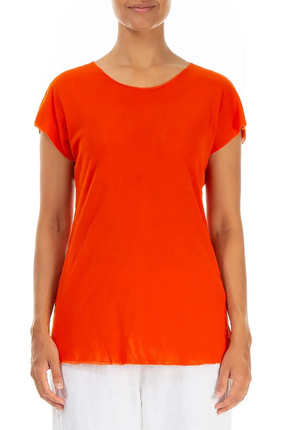 Haut en coton doux à manches courtes orange vif en maille