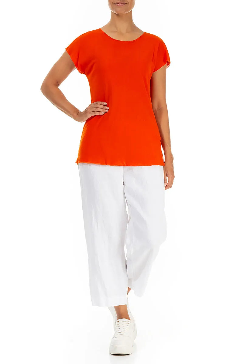 Haut en coton doux à manches courtes orange vif en maille