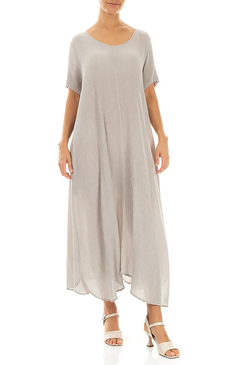 Short Sleeves Flared Beige Silk Viscose Dress