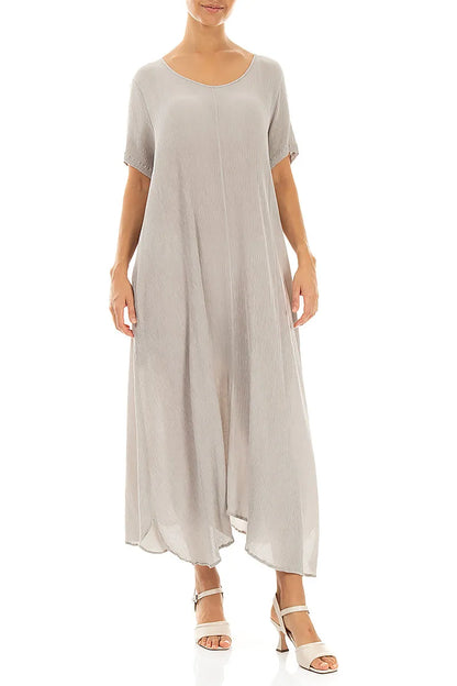 Short Sleeves Flared Beige Silk Viscose Dress