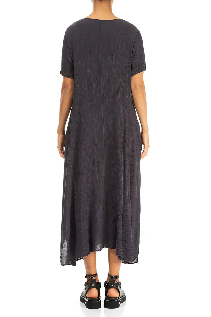 Short Sleeves Flared Graphite Silk Viscose Dress