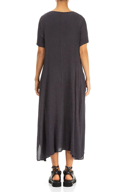 Short Sleeves Flared Graphite Silk Viscose Dress