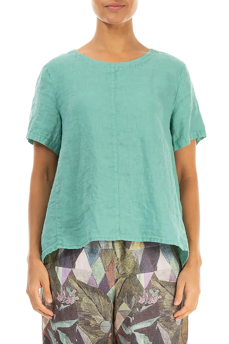 Short Sleeves Flared Mint Linen Top 1