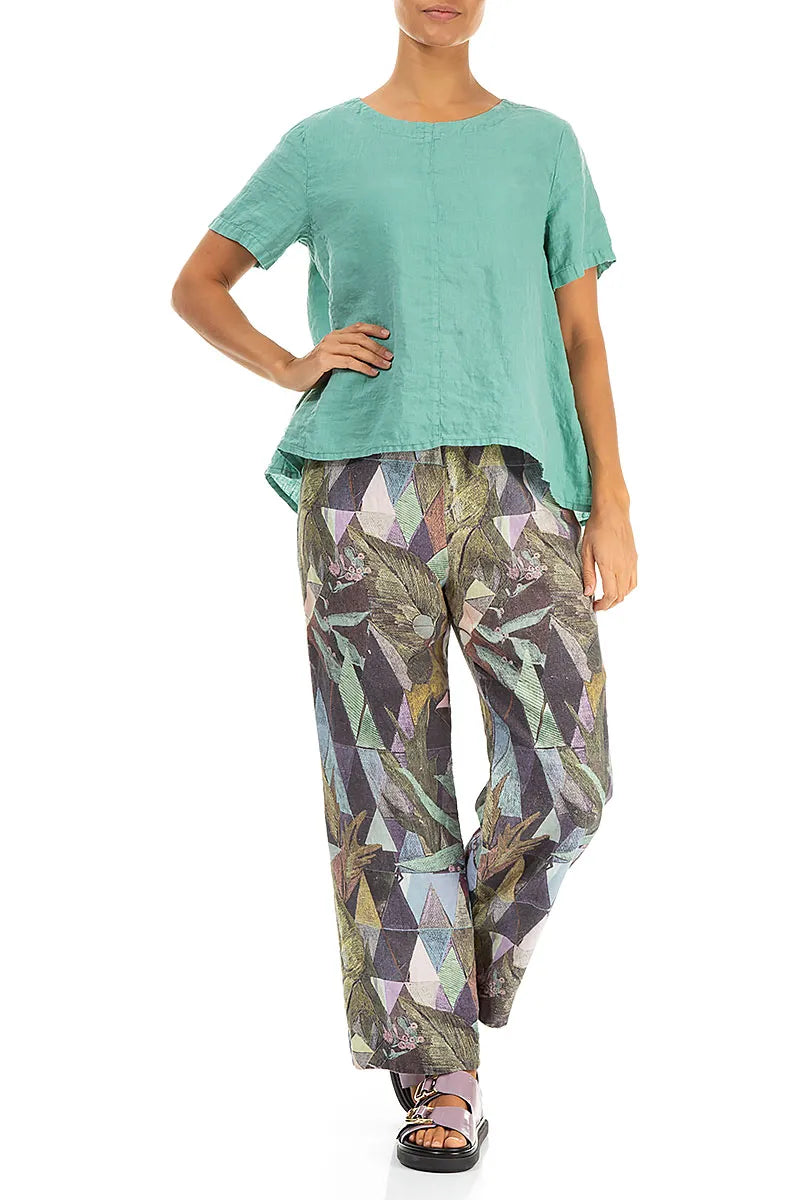 Short Sleeves Flared Mint Linen Top 4